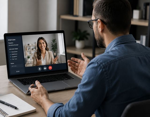 Person in einem Video-Gespräch am Laptop